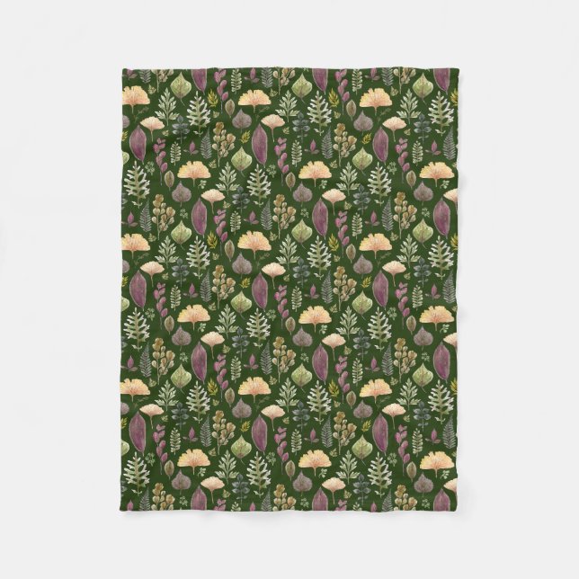 Herbstlaub und Farne Botanisch  Fleecedecke (Vorderseite)
