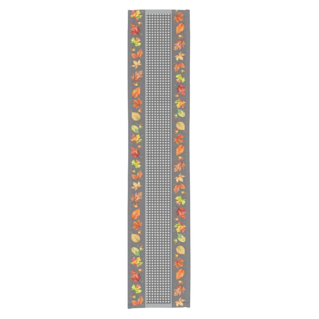 Herbstlaub und Gingham Kurzer Tischläufer (Vorderseite)