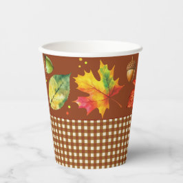 Herbstlaub und Gingham Pappbecher