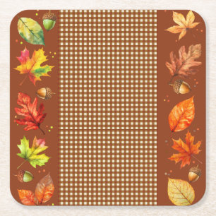 Herbstlaub und Gingham Rechteckiger Pappuntersetzer