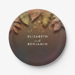 Herbstlaub und Gold Glitzer Hochzeit Pappteller
