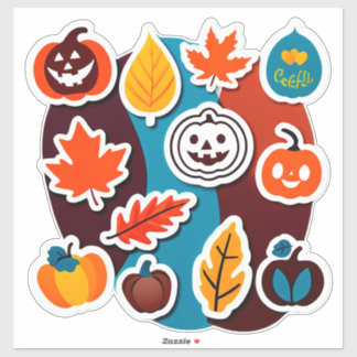 Herbstlaub und Kürbis-Sticker-Set Aufkleber