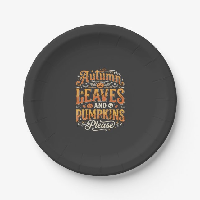 Herbstlaub und Kürbisse bitte Halloween-Design Pappteller (Vorderseite)