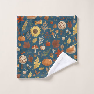 Herbstlaub und Kürbisse in Navy Thanksgiving Waschlappen