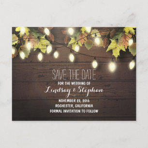 Herbstlaub und Lichter Save the Date Postkarte