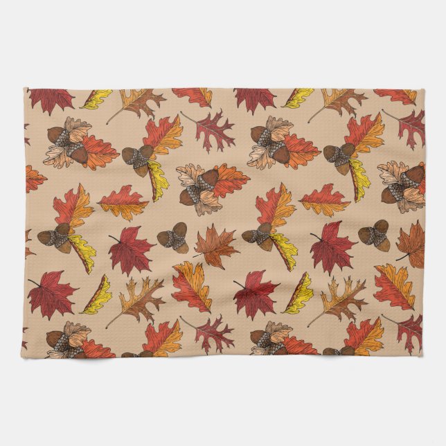 Herbstlaub und Muster Geschirrtuch (Horizontal)