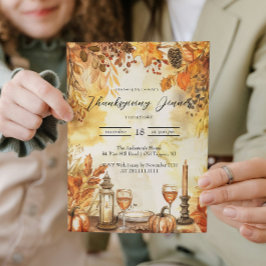 Herbstlaub und Pumpkins Erntedank Einladung