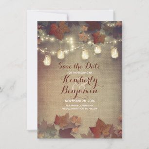 Herbstlaub und Rustikale Mason Jars Save The Date