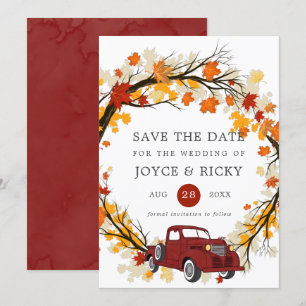 Herbstlaub Vintage-LKW Save The Date Hochzeit  Einladung