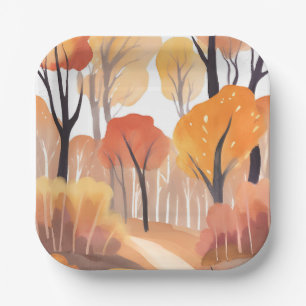 Herbstlaub Wald Wasserfarbe Blätter Pappteller