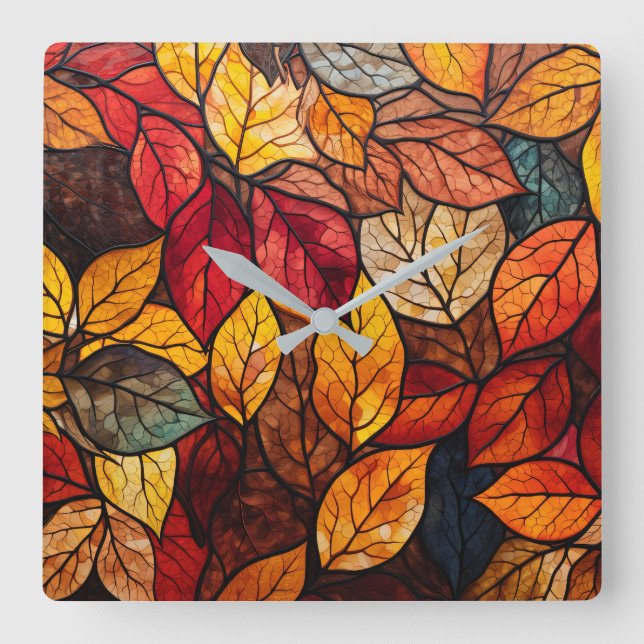 Herbstlaub Wall Clock Quadratische Wanduhr (Vorderseite)