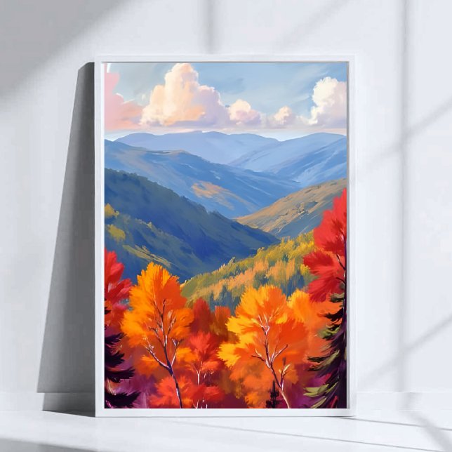 Herbstlaub | Wasserfarben-Gebirgslandschaft Poster (Von Creator hochgeladen)
