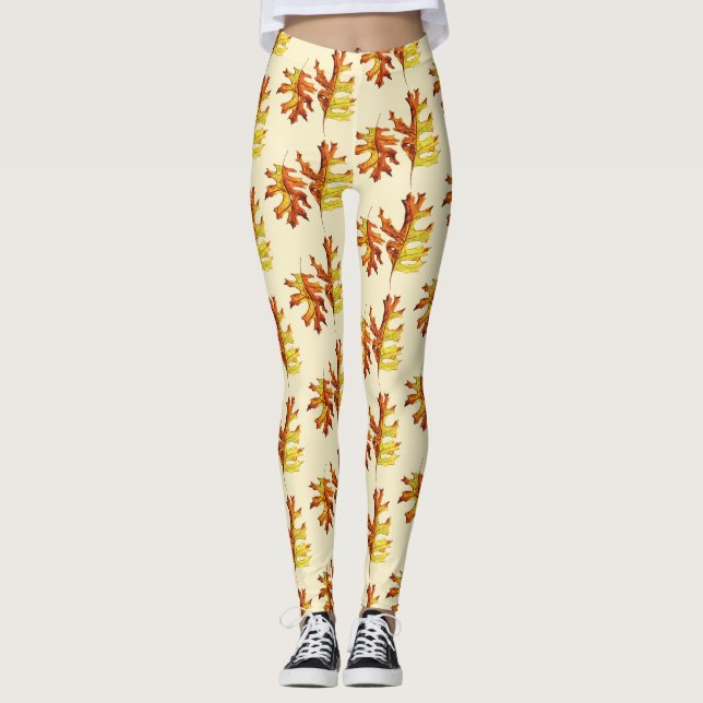 Herbstlaub Wasserfarbmuster Leggings (Vorderseite)