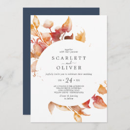 Herbstlaub | White & Burgund Lässige Hochzeit Einladung