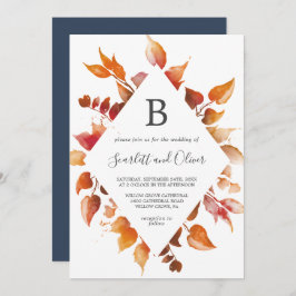 Herbstlaub | White & Burgundy Diamond Wedding Einladung