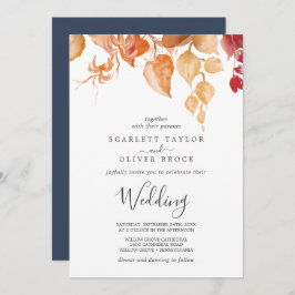 Herbstlaub | White & Burgundy Wedding Einladung