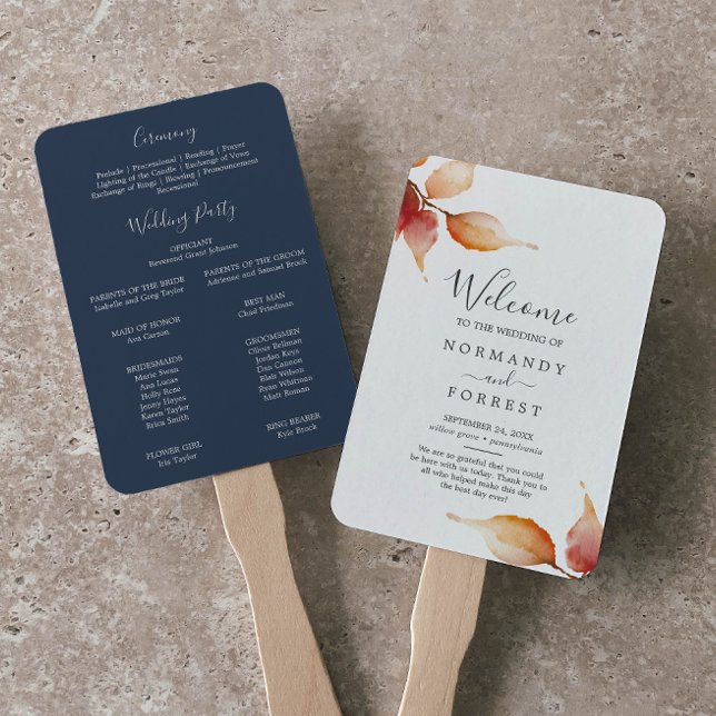 Herbstlaub | White & Burgundy Wedding Program Fan Fächer (Von Creator hochgeladen)