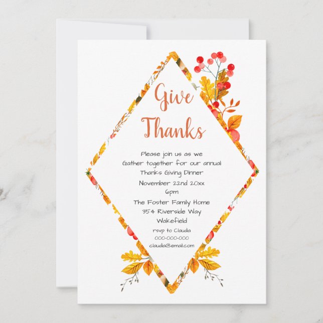 Herbstlaube & Berries Danke für das Abendessen Einladung (Vorderseite)