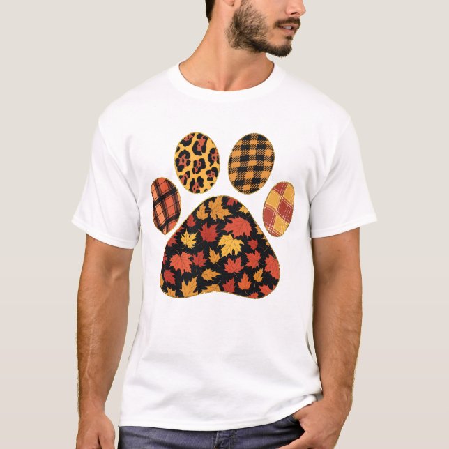 Herbstlaube Dog Paw Erntedank Dog Lover T-Shirt (Vorderseite)