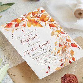 Herbstlaube Gelbe und Rote Taufe Einladung