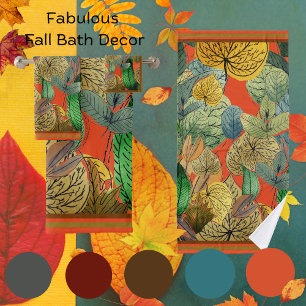 Herbstlaube grün, braun, rost, Mandarine Badhandtuch Set
