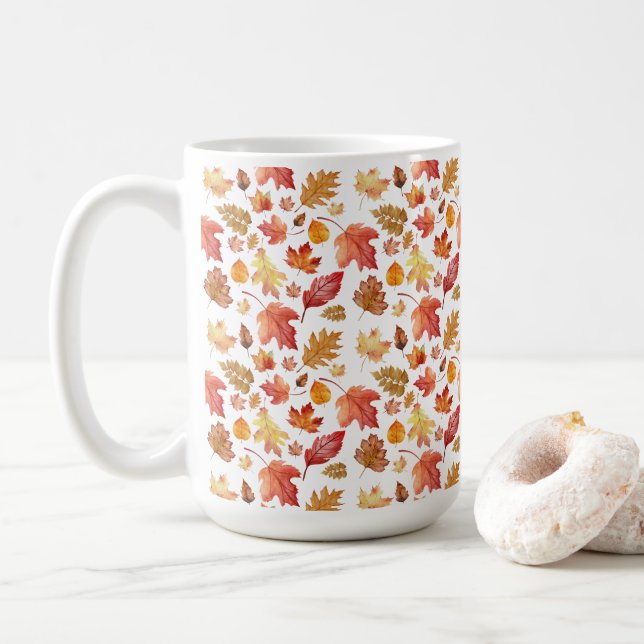 Herbstlaube im Herbst ohne Farbe - nahtloses Muste Kaffeetasse (Mit Donut)