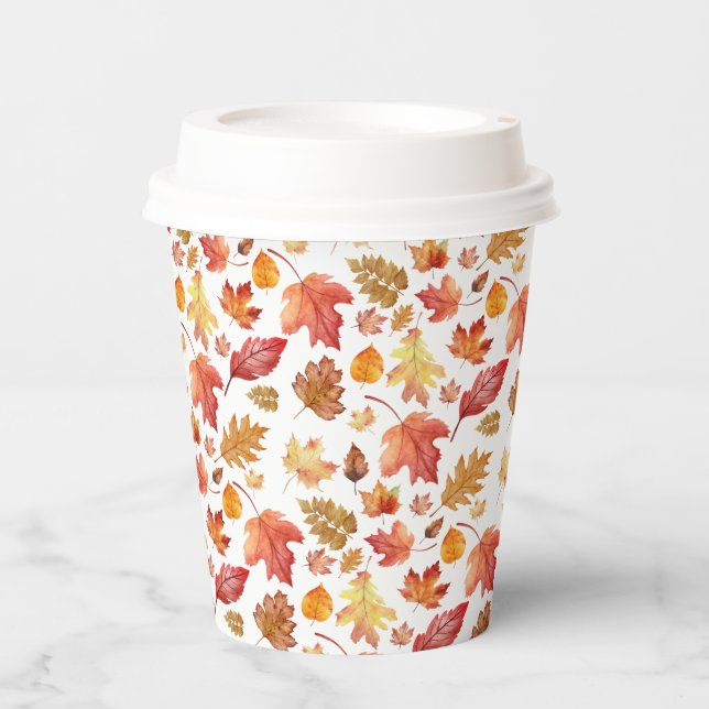 Herbstlaube im Herbst ohne Farbe - nahtloses Muste Pappbecher (Vorderseite)