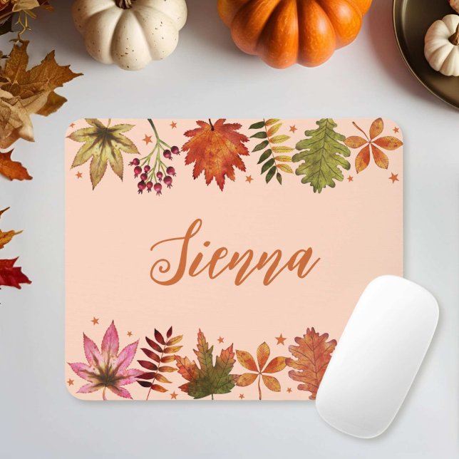 Herbstlaube im Herbst Wasserfarbe Name Mousepad (Watercolor Autumn Fall Leaves Name Mouse Pad)