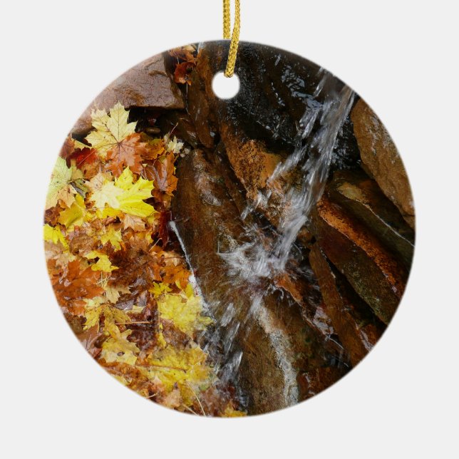 Herbstlaube im Wasserfall III Herbst Natur Keramik Ornament (Vorne)