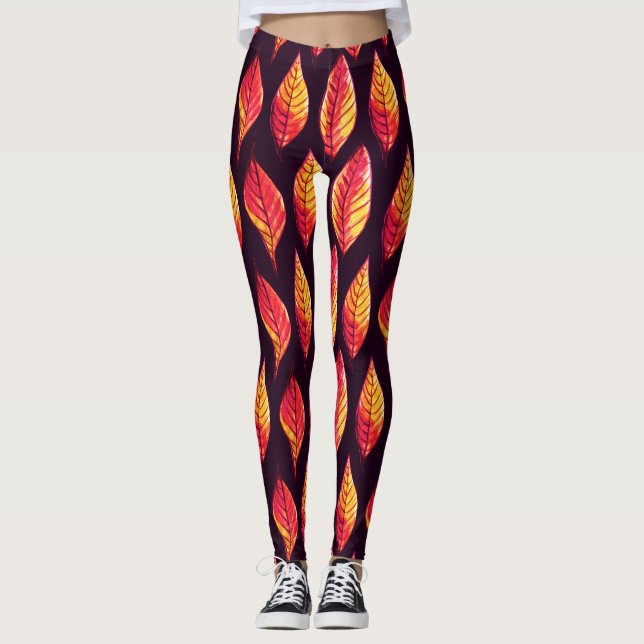 Herbstlaube in dunkelrot und gelb leggings (Vorderseite)