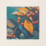 Herbstlaube Öl lackiert. Natur Herbstblätterung Schal<br><div class="desc">Herbstlaub und Rowan Beere Scarf. Abstraktes modernes Herbstöl bemalt Kunst in blau-roten Orangenfarben.</div>
