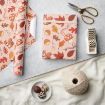 Herbstlaube und Pilze - Nahtloses Wrapping Papier