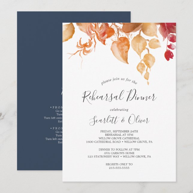 Herbstlaube Weiß mit Wegweiser Probe Abendessen Einladung (Vorne/Hinten)