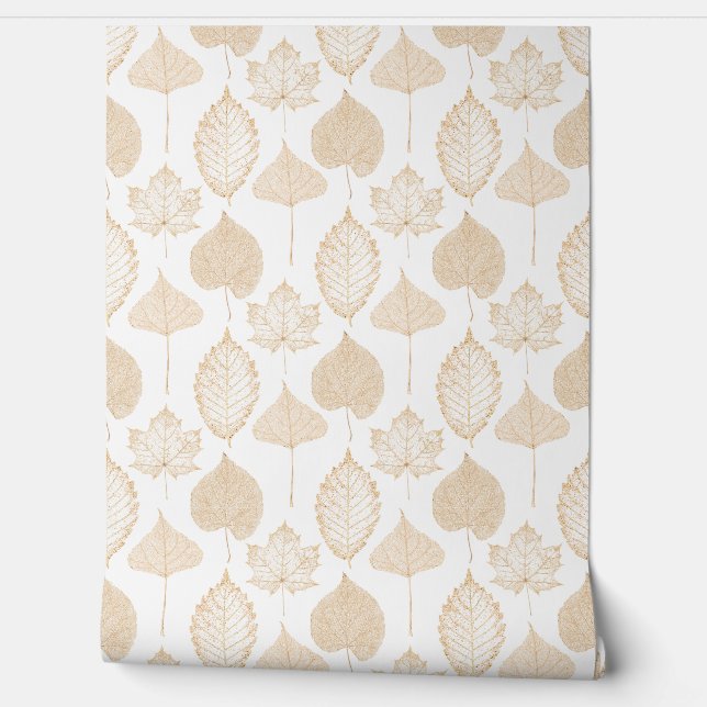 Herbstlaubs Beige White Tapete (Abrollen)