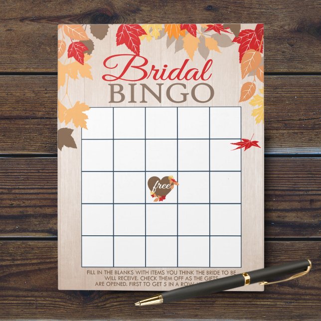 Herbstlaubs-Geschenk Bingo Brautparty Game Pack Notizblock (Fall Leaves Bridal Shower Gift Bingo Party Game. Comes in a pack of 40 easy tear away games!)