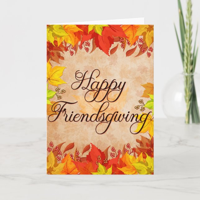 Herbstlaubs Happy Friendsgiving Karte (Vorderseite)
