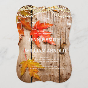 Herbstlaubs & Lights Mason Jars Rustikale Hochzeit Einladung