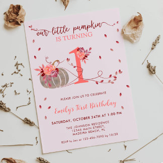 Herbstlaubs Little Pumpkin Erster Geburtstag Einladung