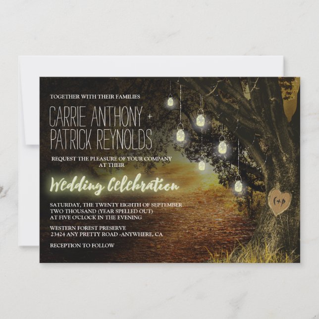 Herbstlaubs Mason Jar Oak Tree Einladungen für Hoc (Vorderseite)