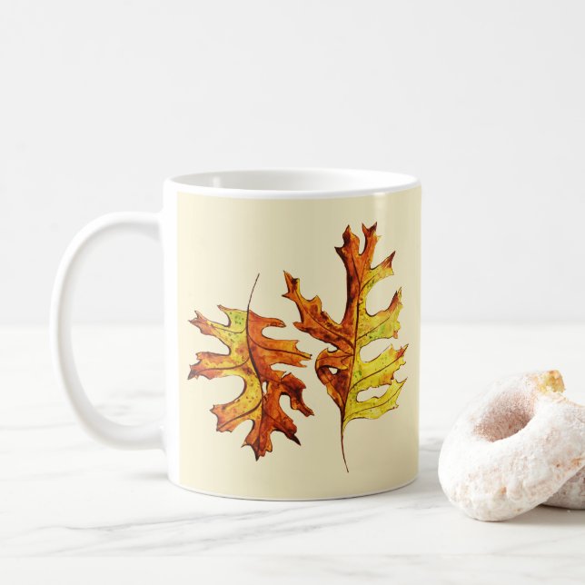 Herbstlaubs Schöne Wasserfarben Kunst Tasse (Mit Donut)