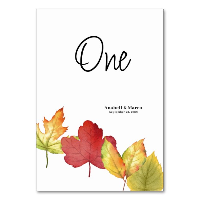 Herbstlaubs Scripture Wedding Table card Tischnummer (Rückseite)