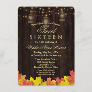 Herbstlaubs Wood Old Lanterns 16 . GEBURTSTAG Einladung