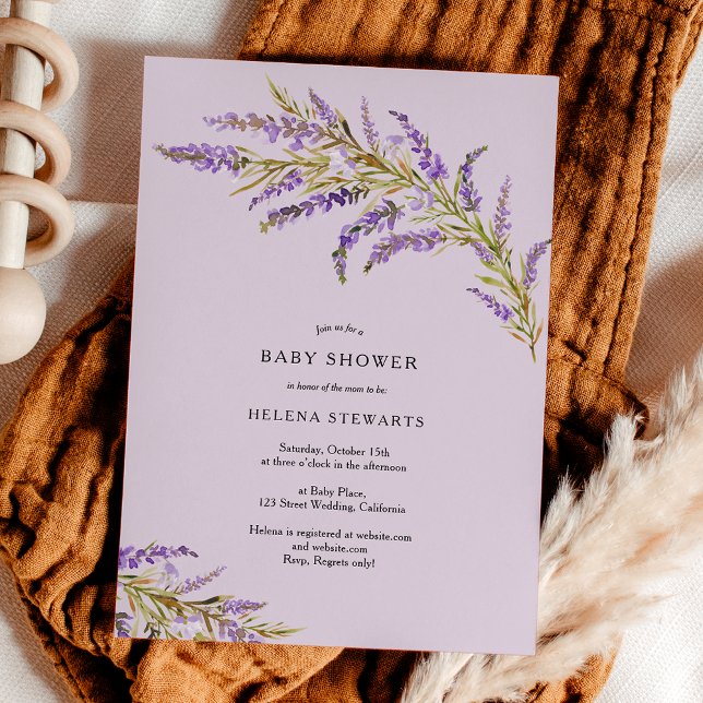 Herbstlavender florale Aquarelldusche Einladung (Fall lavender floral watercolor chic baby shower invitation on lavender)