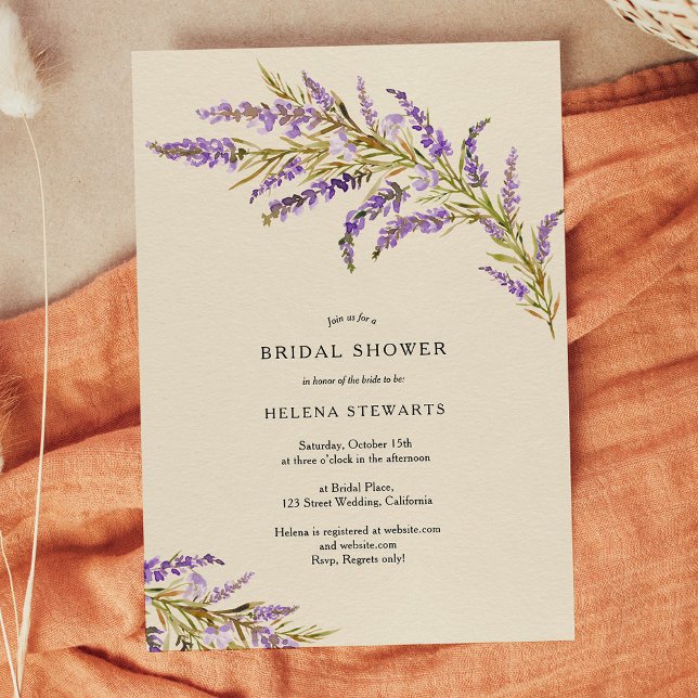 Herbstlavender florale Aquarellfarben Brautparty Einladung (Fall lavender floral watercolor chic bridal shower invitation on ivory)