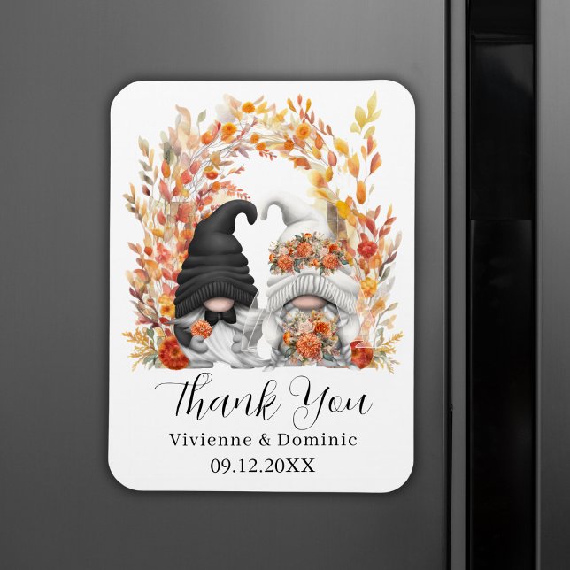 Herbstleaf Arch Gnome Wedding Danke Karte Magnet (Autumn Leaf Arch Gnome Wedding Thank You Card Magnet
)