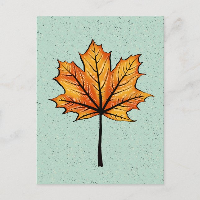 Herbstleaf auf blauer Decorative Botanische Kunst Postkarte (Vorderseite)