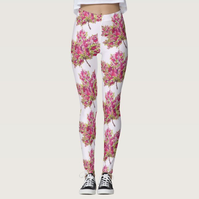 Herbstleaf farbenfrohe Wasserfarbe Boho Leggings (Vorderseite)