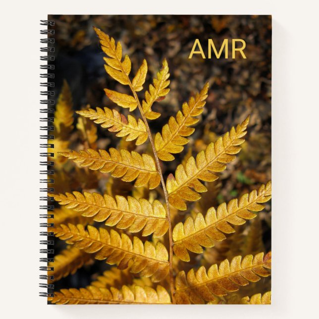 Herbstleaf Golden Fern Foto mit Monogramm Notizbuch (Vorderseite)