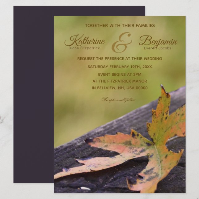 Herbstleaf-Hochzeit Einladung (Vorne/Hinten)