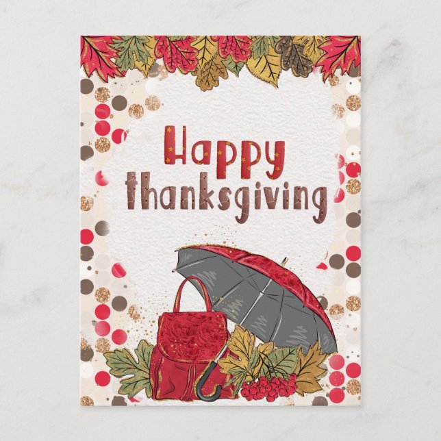 Herbstleaf Polka Dot Happy Thanksgiving Postkarte (Vorderseite)